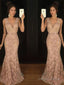 Trumpet Mermaid V Neck Sweep Train Lace Prom Dresses With Belt Sash
