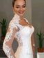 Trumpet Mermaid V Neck Sweep Train Lace Wedding Dresses With Appliques Lace