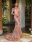 Trumpet Mermaid V Neck Court Train Sequins Prom Dresses With Ruffles