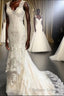 Trumpet Mermaid V Neck Sweep Train Tulle Wedding Dresses With Appliques Lace