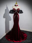 Trumpet Mermaid Velvet Burgundy Long Prom Dresses with Beads