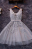 Tulle A Line V Neck Knee length Lace Short Prom Dress,Homecoming Dresses with Applique
