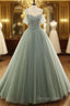 Tulle Ball Gown Long Prom Dresses With Beading,Evening Dresses,Charming Dance Dresses