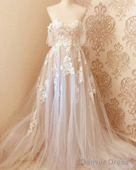 Tulle Boho Wedding Dress Off The Shoulder Lace Appliques