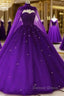 Tulle Dark Purple Quince Dress Ball Gowns Wedding Dresses With Cape
