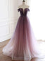 Tulle Gradient Long Prom Gowns, A Line Floor Length Prom Dresses