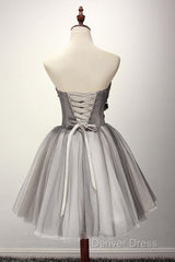 Tulle Gray Short Prom Dresses Homecoming Dresses Coktail Dresses