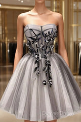 Tulle Gray Short Prom Dresses Homecoming Dresses Coktail Dresses