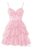 Tulle Homecoming Dresses Short Applique Corset Tiered Prom Gown
