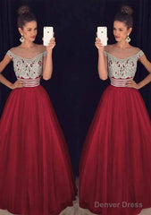 Tulle Long/Floor-Length A-Line/Princess Sleeveless Bateau Zipper Prom Dresses With Beaded