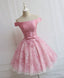 Tulle Of Shoulder Lace Short Pink Prom Dress Lace Homecoming Dress