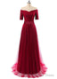 Tulle Off-The-Shoulder Prom Dresses With Pleats