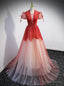 Tulle Sequins Beading Short Sleeve Prom Dresses