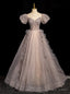 Tulle Sequins Puff Sleeve Beading Prom Dresses