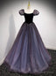 Tulle Sequins Puff Sleeve Long Prom Dresses