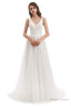 Tulle Lace V Neck Backless Wedding Dresses