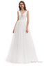 Tulle V Neck Backless Appliques Wedding Dresses