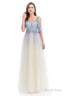 Tulle V Neck Beading Long Prom Dresses