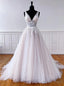 Tulle V Neck Lace Backless Wedding Dresses