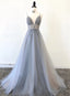 Tulle V Neckline Straps Beaded Low Back Long Prom Dress Tulle Prom Dress shops