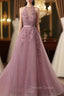 Tulle Wisteria Prom Dresses A Line Scoop Neck Court Train With Appliqued