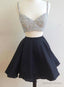 Two piece A Line Appliqued Spaghetti Strap Bare Homecoming Dresses