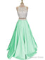 Two Piece Prom Dress Beautiful Open Back Sequins Mint Satin Prom Dresses Long