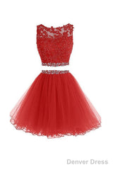 Two Piece Red Homecoming Dress Short Prom Dress With Beading