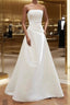 Unique A Line Strapless Satin White Wedding Dress Brides Dresses