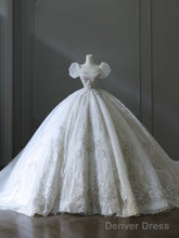 Unique Ball Gown Square Neckline Sequin Short Sleeves Wedding Dresses Brides Dress