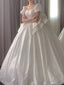 Unique Ball Gowns Square Neckline Short Sleeves Sequin White Wedding Dress Brides Dresses