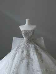 Unique Ball Gown Strapless Sequin Long Wedding Dresses Brides Dress