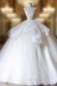 Unique Ball Gowns Strapless White Lace Satin Long Wedding Dress Brides Dresses
