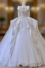 Unique Ball Gowns Straps Tulle White Sequin Lace Wedding Dress Brides Dresses