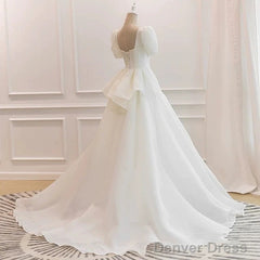 Unique Ball Gown Sweetheart Short Sleeves Long White Wedding Dresses