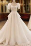 Unique Ball Gowns Sweetheart Short Sleeves Long White Wedding Dresses