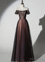 Unique Black and Champagne Tulle Long Prom Dress, Senior Prom Dresses