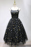 Unique Black Star Printed Tulle Open Back Short Cocktail Dress Homecoming Dresses