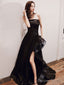 Unique Black Tulle Long Prom Dresses, Black Formal Evening Dresses