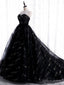 Unique Black Tulle Sequins Strapless Prom Dresses