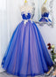 Unique Blue and Pink Prom Gowns with Lace, Sweetheart Blue Floor Length Prom Dresses