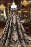 Unique Floral Floor Length Prom Dresses, A-Line Black Evening Dresses