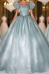 Unique green tulle long prom gown, green tulle sweet 16 Dresses