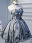 Unique Grey Floral Sweetheart Short Prom Dress, Homecoming Dresses