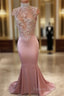 Unique Hight Neck Sequin Long Prom Dresses, Mermaid Evening Dresses