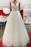 Unique Ivory Long Princess V-neck Tulle Lace Wedding Dresses
