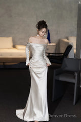 Unique Mermaid Off The Shoulder Long Sleeves Wedding Dresses Ivory Brides Dress