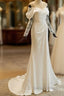 Unique Mermaid Off The Shoulder Pleats Satin Long Sleeves Wedding Dress Brides Dresses