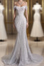 Unique Mermaid Off The Shoulder Sequin Short Sleeves White Wedding Dress Brides Dresses
