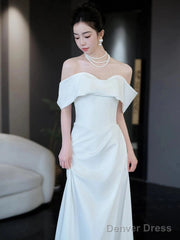 Unique Mermaid Off The Shoulder White Long Wedding Dresses With Short Sleeves Brides Dress